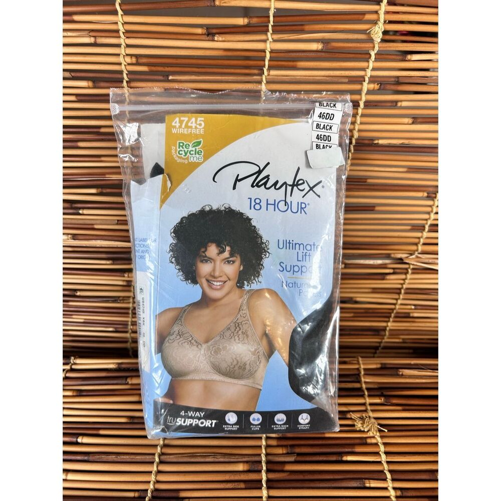 Playtex 18 Hour 4745 46DD Black Wireless Bra